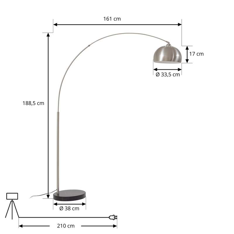 Lindby Bogenleuchte Hernando nickel schwarz 188 cm Metall Marmor E27 - 4255830904332