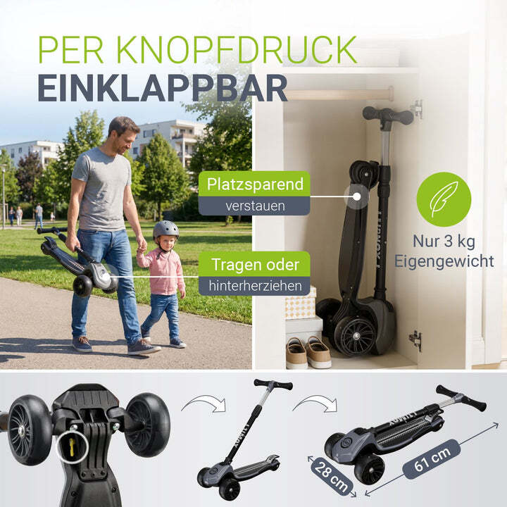 Kinderroller Lumox Roller für Kleinkinder ab 3 Jahren LED-Leuchträder Schwarz - 4262437187709
