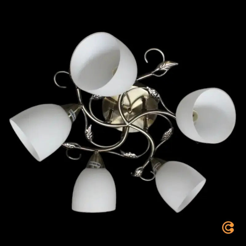 Deckenleuchte Lampe Licht Lindby Thaddeus Wohnraum Nickel Weiß 5-flammig - 4251096570021