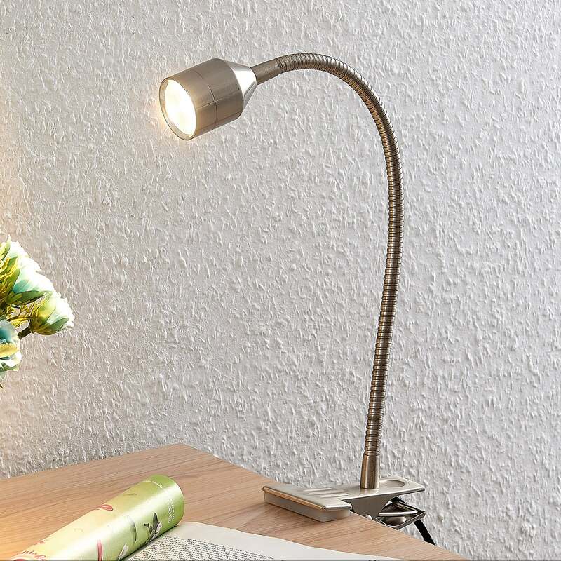 Lindby LED-Klemmleuchte Djamila Tischleuchte Lampe höhenverstellbar nickel 39cm - 4251096572650