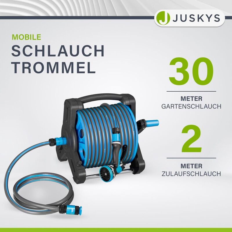 Mobile Schlauchtrommel 30m mit Multifunktions-Handbrause und Wandaufhängung - 4260565527367