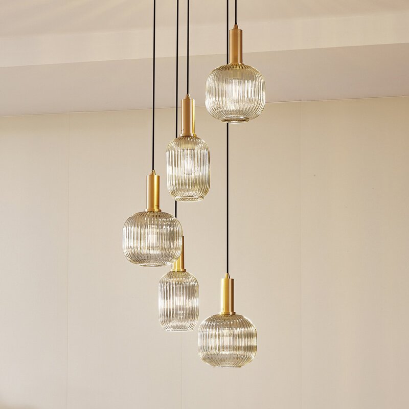 Lindby Hängeleuchte Pendelleuchte Doroteo 5 flammig grau Glas - 4251911793000