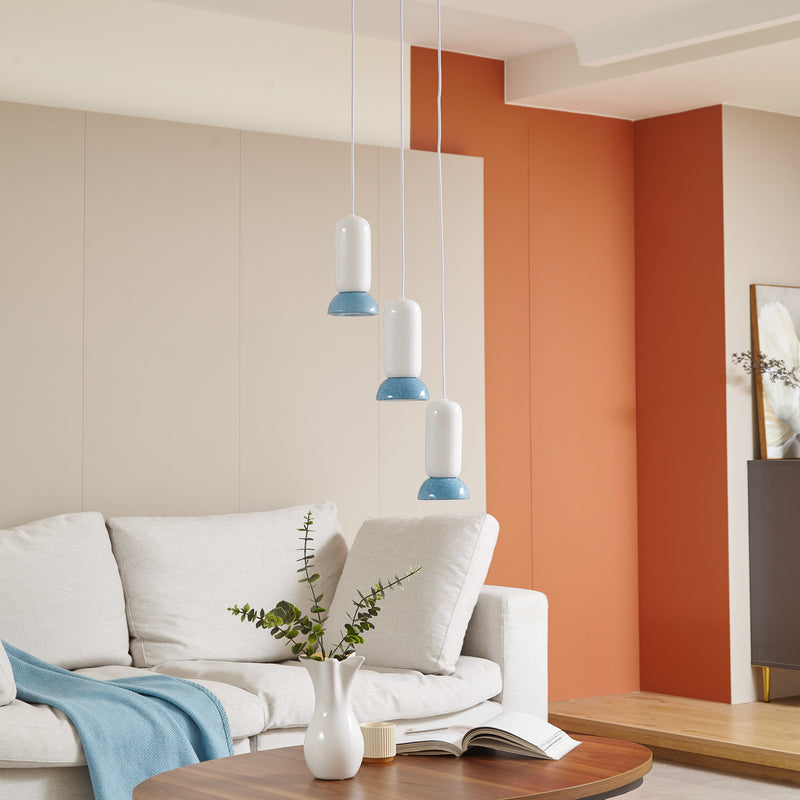 Lindby Hängeleuchte Kerimi LED Pendelleuchte Lampe dimmbar creme blau 3-flammig - 4251911775976