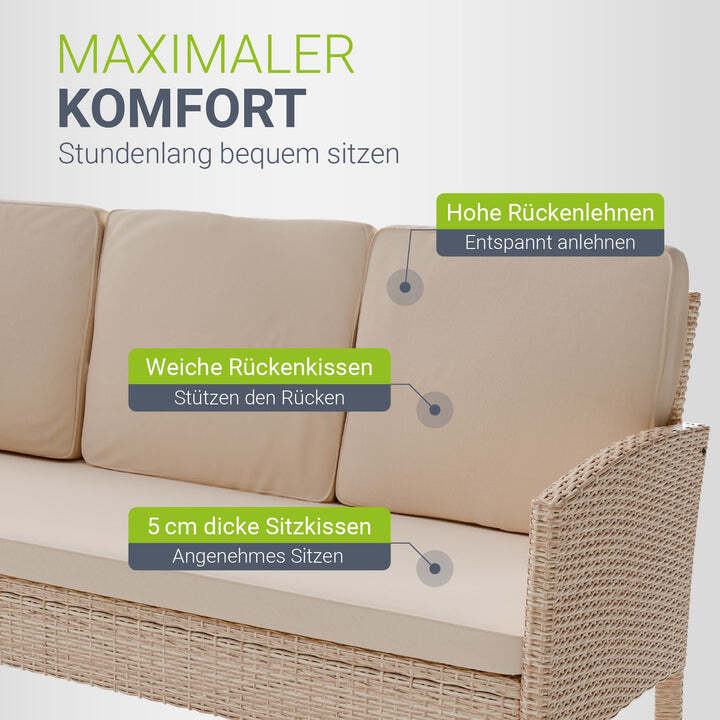 Rattan Sitzgruppe Turin Polyrattan Gartenmöbel Set für 7 Personen mit Kissen - 4262437186627