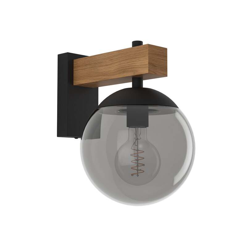 EGLO Außenwandleuchte Bufalata Wandleuchte Wandlampe E27 schwarz Holz Glas rauch - 9008606261765