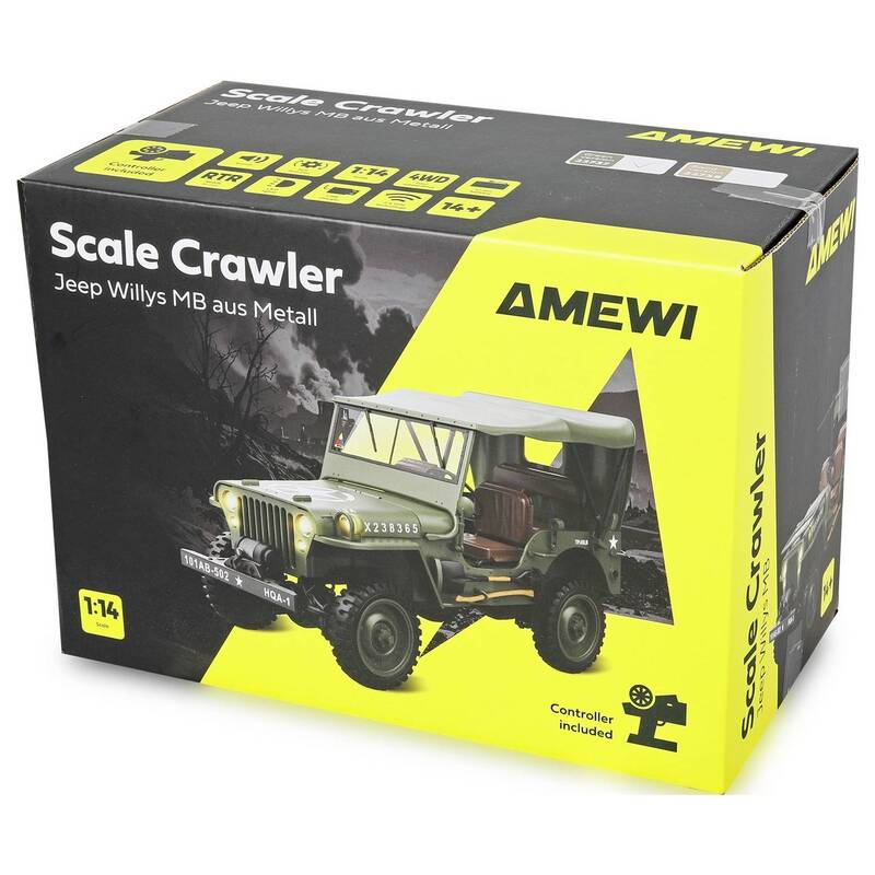 Amewi Jeep Willys MB Crawler RC Modellauto Elektro 4WD Allradantrieb 1:14 grau - 4262500346392