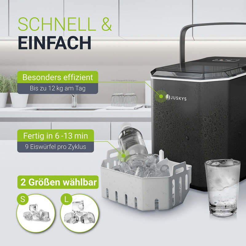 Eiswürfelmaschine IceOracle Selbstreinigung 12kg Eis pro Tag 2 Größen schwarz - 4262437182162