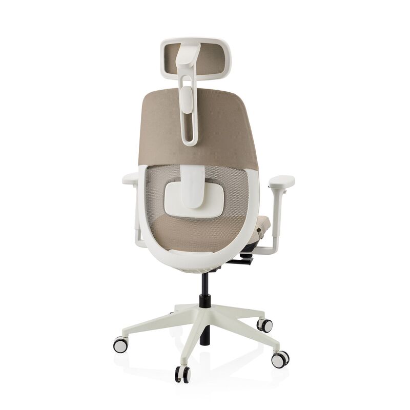 hjh OFFICE Bürostuhl Drehstuhl Stuhl Skandis Pro Kopfstütze Beige Weiß Mesh - 4064323109235