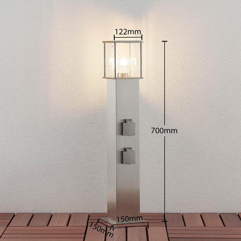 Lindby Pollerleuchte Gartenleuchte Caspa LED mit 2 Steckdosen Edelstahl 70cm - 4251096549546