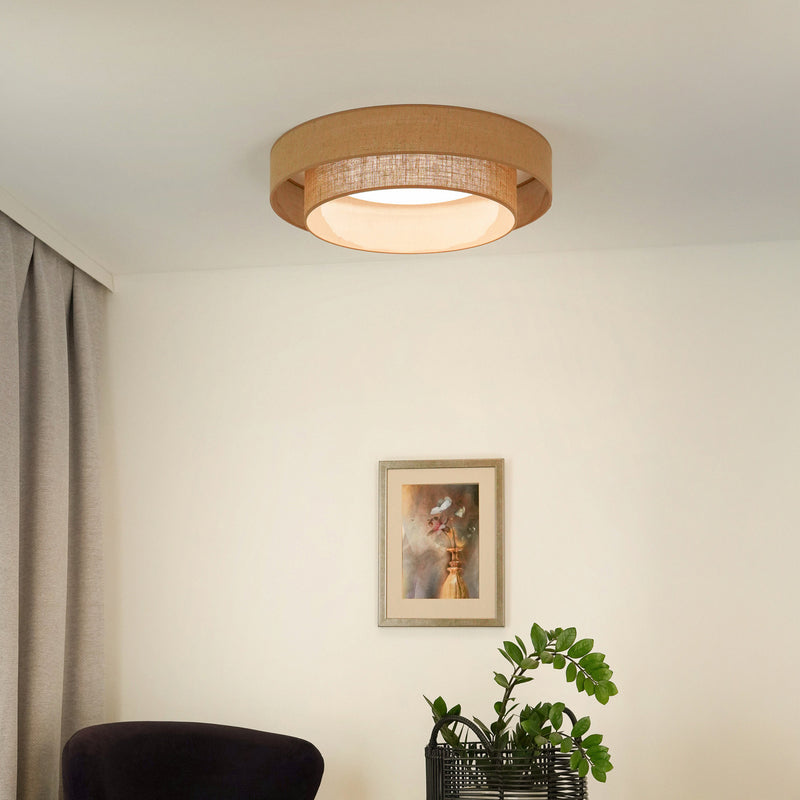 LED Deckenleuchte Lampe Luneta Textil braun Jute Fernbedienung dimmbar 60 cm - 5905317606400