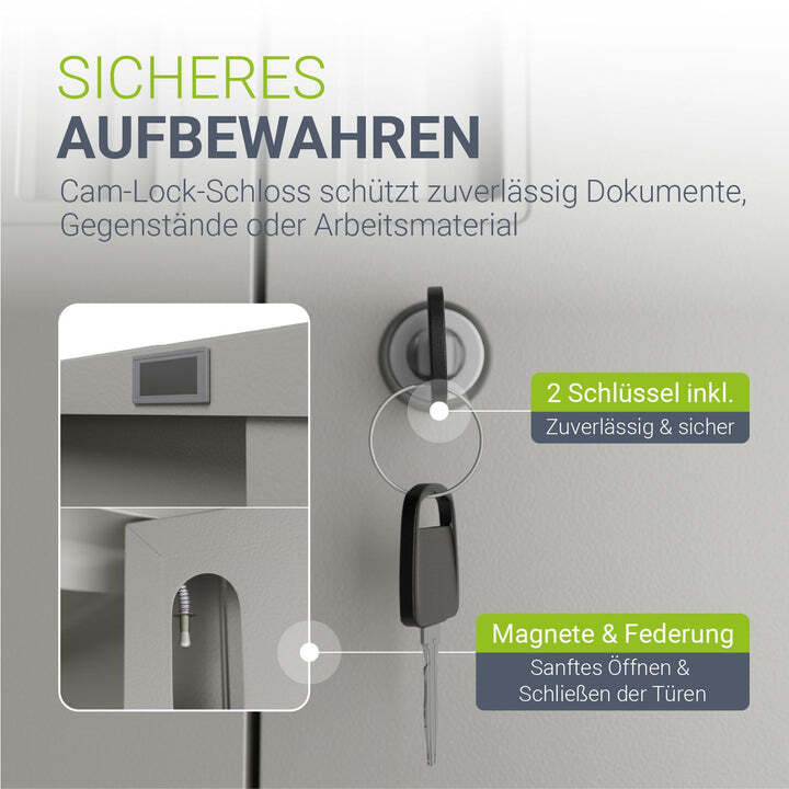 Aktenschrank Metall Büroschrank mit Cam-Lock Schloss 3 Einlegeböden 2 Schlüssel - 4262437186689