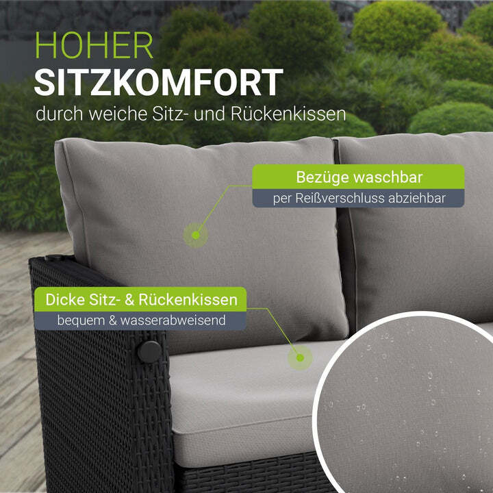 2in1 Polyrattan Gartenmöbel Jamaika Lounge-Set für Balkon 2-4 Personen schwarz - 4262437185224