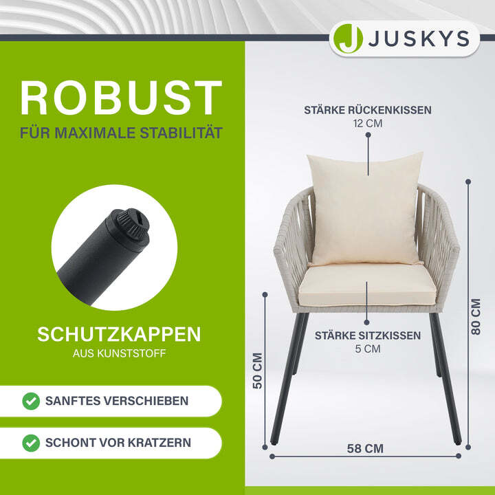Gartenstuhl 2er Set Rope Stuhl mit Kissen Hellgrau Schwarz 58x58x80cm 160kg - 4262437184678