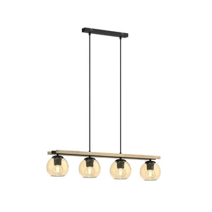 B-Ware Lindby Hängelampe Pendelleuchte Enrique Hängeleuchte amber 4flg Glas Holz E27