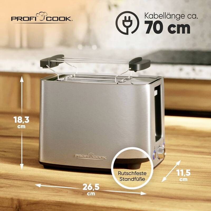 Profi Cook Toaster Edelstahl PC-TA 1279 mit Brötchenaufsatz 700-850W 2-Scheiben - 4006160012798