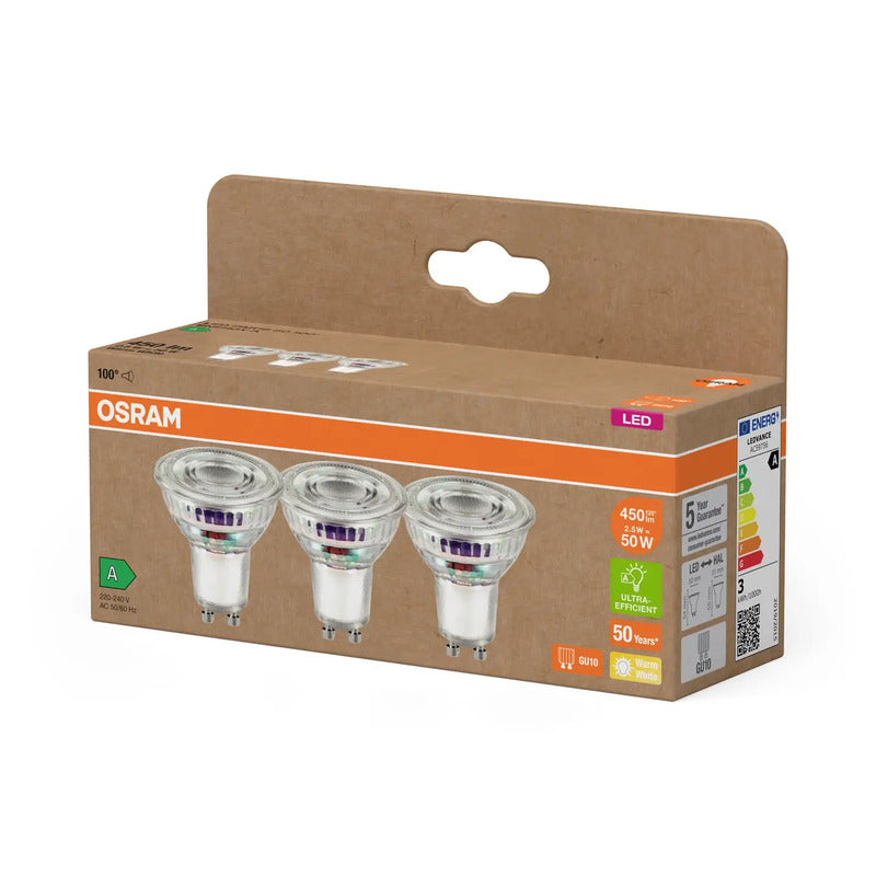 OSRAM HOMELIGHTING LED Reflektorlampe GU10 2.5W warmweiß 450 Lumen 3er Set 50mm - 4099854277900