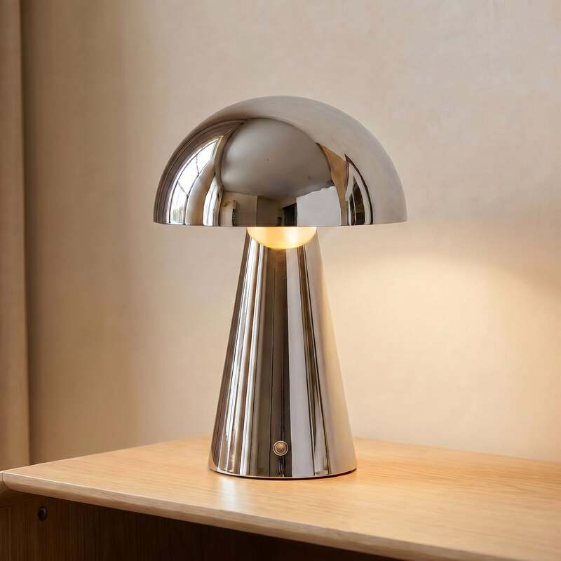 Lindby LED-Akkutischlampe Nevijo chrom Ø20cm USB dimmbar Touch-Dimmer - 4255830905575