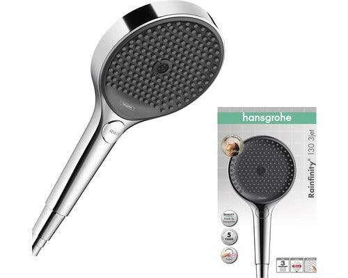 Hansgrohe Rainfinity 130 Duschkopf 132mm 3 Strahlarten chrom schwarz - 4059625189696