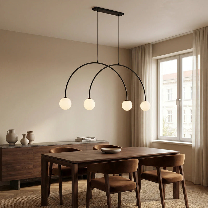 Hängelampe Alison, schwarz/weiß, 4-flammig, dimmbar, Pendelleuchte, 129cm - 5904798655396