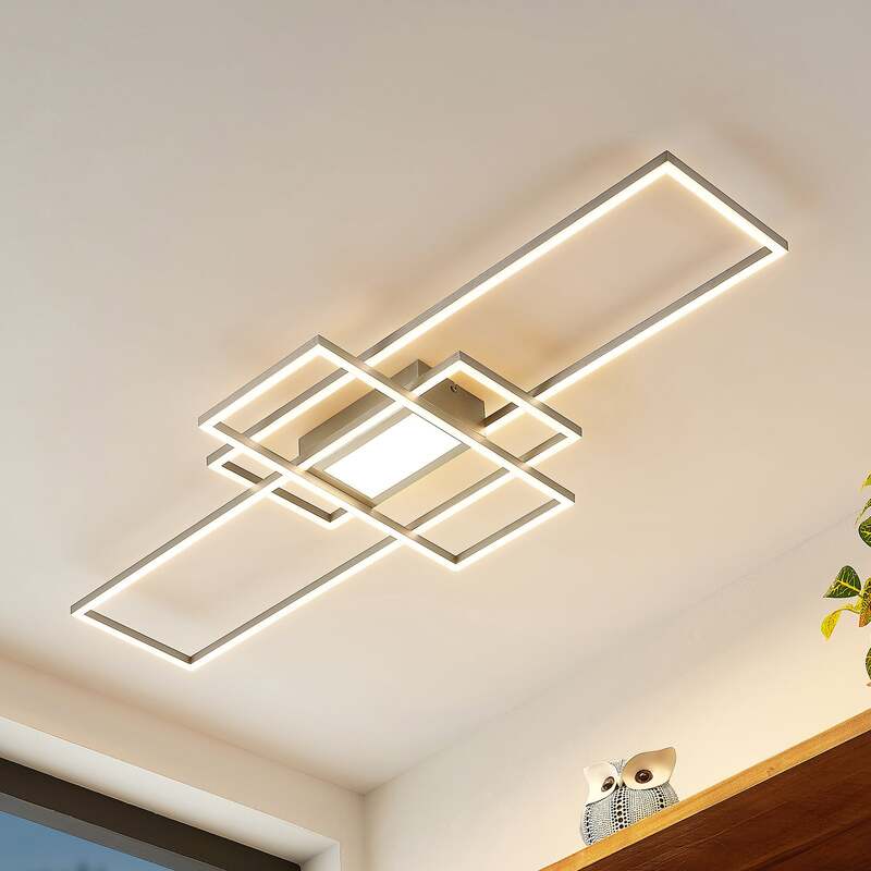 Lindby Deckenleuchte Caitlin LED Lampe dimmbar nickel CCT Fernbedienung 105x42cm - 4251096595598