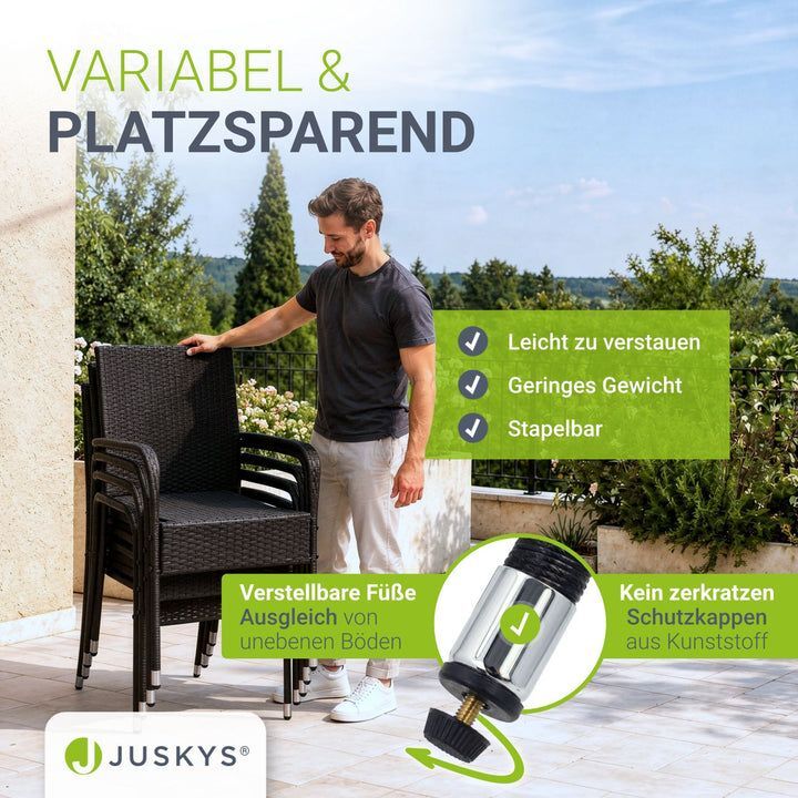 Polyrattan Gartenstuhl Outdoor Stuhl Yoro stapelbar mit Stahlrahmen 2er Set - 4260565529484