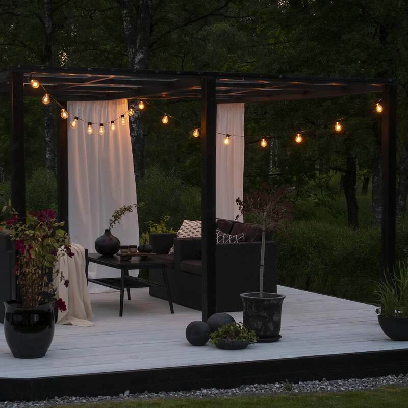 Konstsmide Lichterkette Garten 20x Birne warmweiß dimmbar schwarz 950cm IP44 - 7318302379803