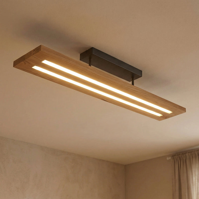 Lindby Deckenlampe Nesaja LED Leuchte dimmbar Holz schwarz 98x18cm modern - 4251911798265