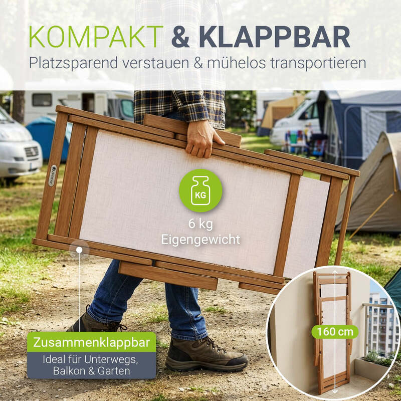 Sonnenliege klappbar Tavira Liegestuhl aus geöltem Akazienholz creme 110x60cm - 4262437187426