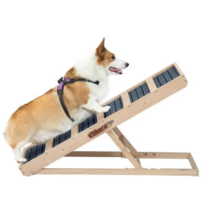 B-Ware Sandinrayli Klappbare Hunde-Rampe aus Holz rutschfest 40-61 cm Höhe bis 60 kg