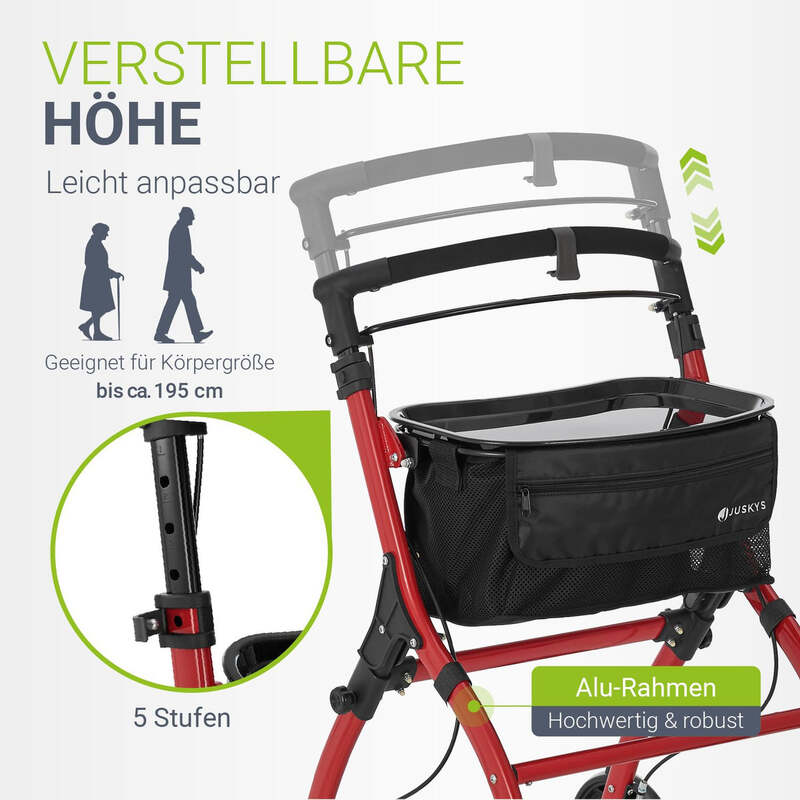 Rollator Aluminium Indoor Rollator Aktiv klappbar rot 110kg max. Belastbarkeit - 4262437182933