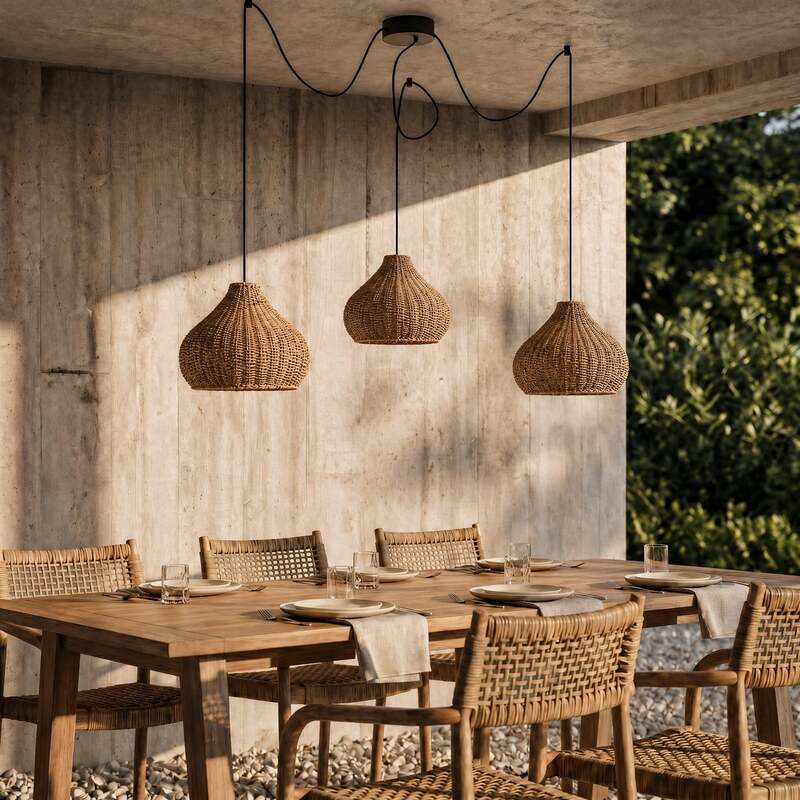 Lucande Außenhängelampe Taniola LED Gartenlampe Rattan dimmbar beige IP44 - 4251911798739
