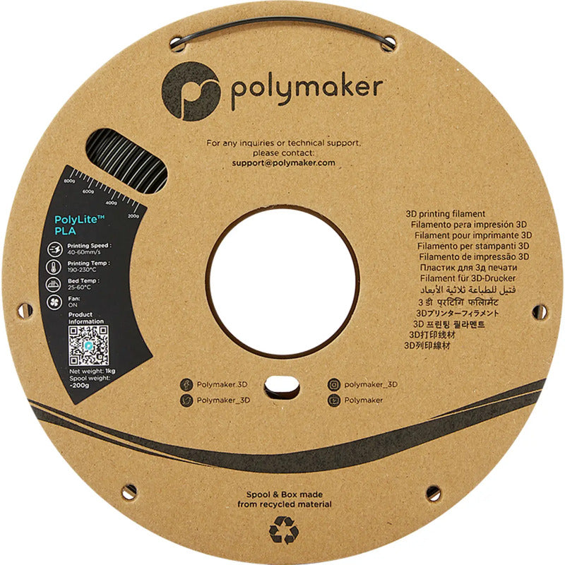 Polymaker Filament PolyLite PLA 1,75mm 1000g Schwarz Hochwertiges Druckmaterial - 6938936709664