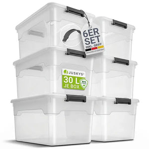 B-Ware Aufbewahrungsbox Kunststoffbox 30L Set 6-teilig grau weiß semitransparent