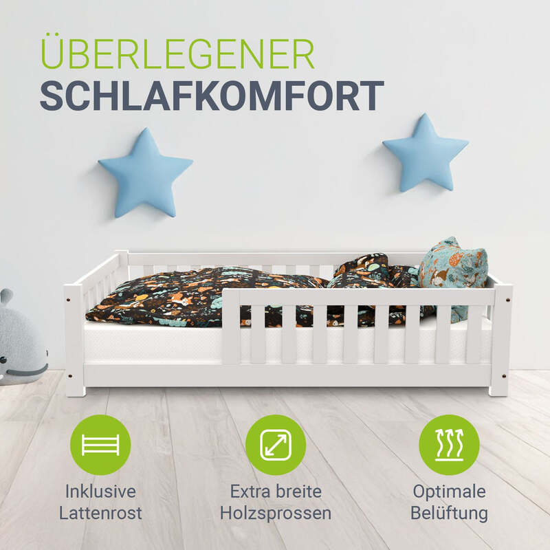 Kinderbett Naya 80x160 cm aus massivem Kiefernholz Rausfallschutz Lattenrost - 4262437183046