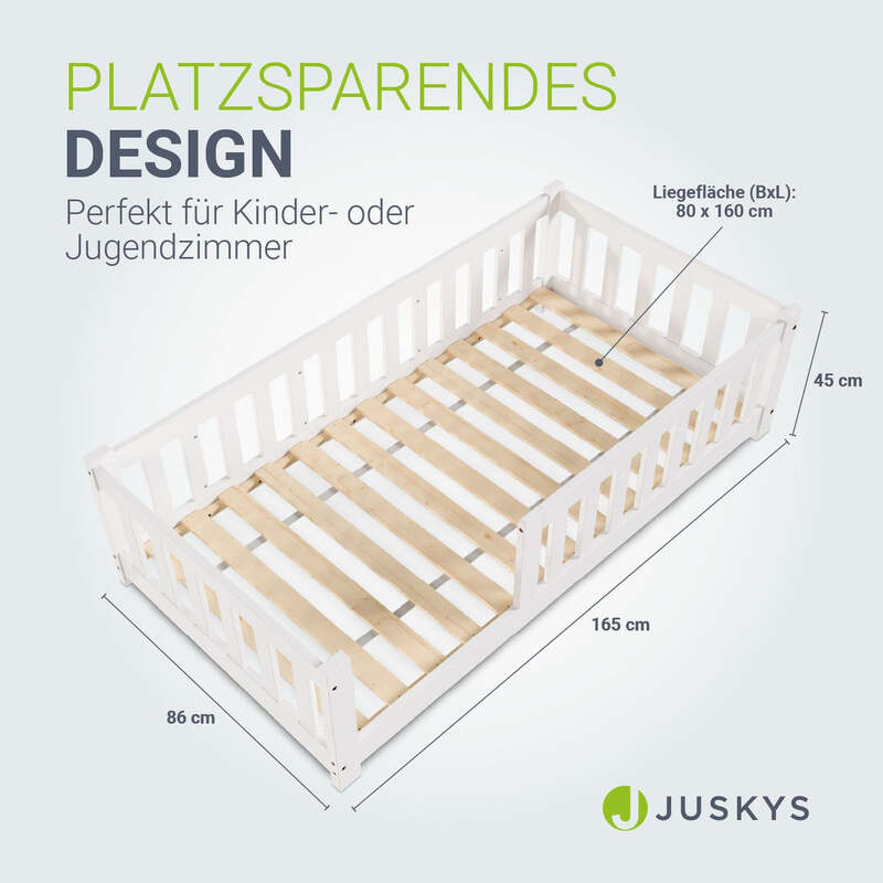 Kinderbett Naya 80x160 cm aus massivem Kiefernholz Rausfallschutz Lattenrost - 4262437183046