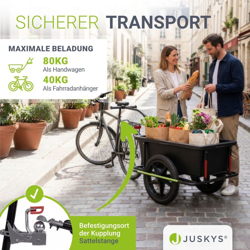 Transportanhänger Fahrradanhänger 90 Liter Kunststoffwanne bis 80kg flexibel - 4260304766446