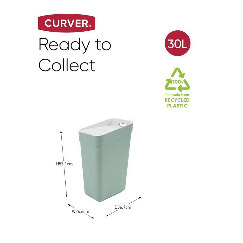 Curver READY TO COLLECT Mülleimer Abfallbehälter Grün Deckel Wandbefestigung 30L - 3253922103015