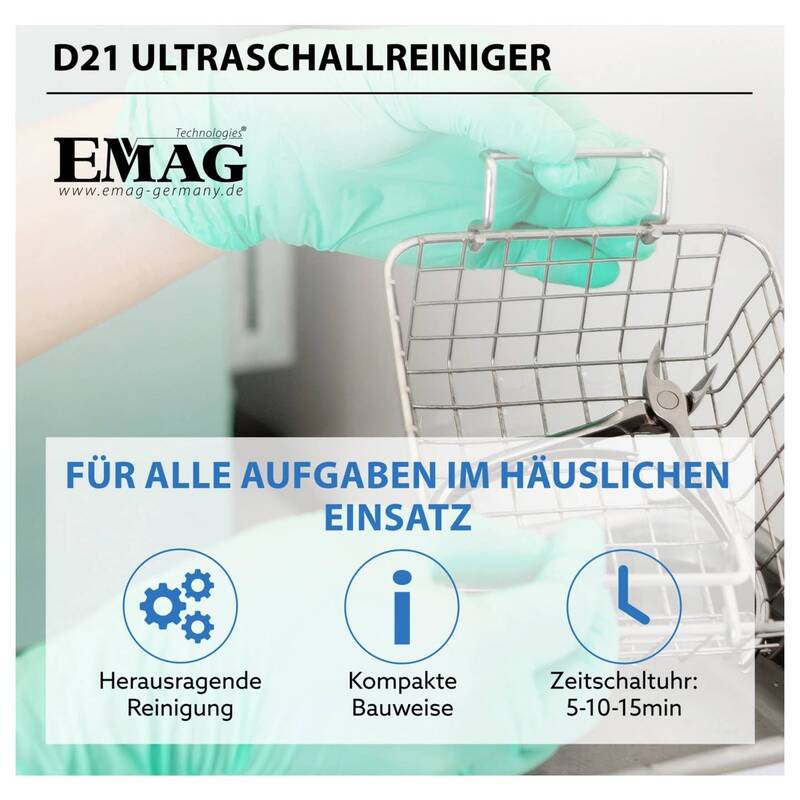 Emag Ultraschallreiniger Heizung 2l Edelstahlwanne schonende Reinigung Schmuck - 4040513601130