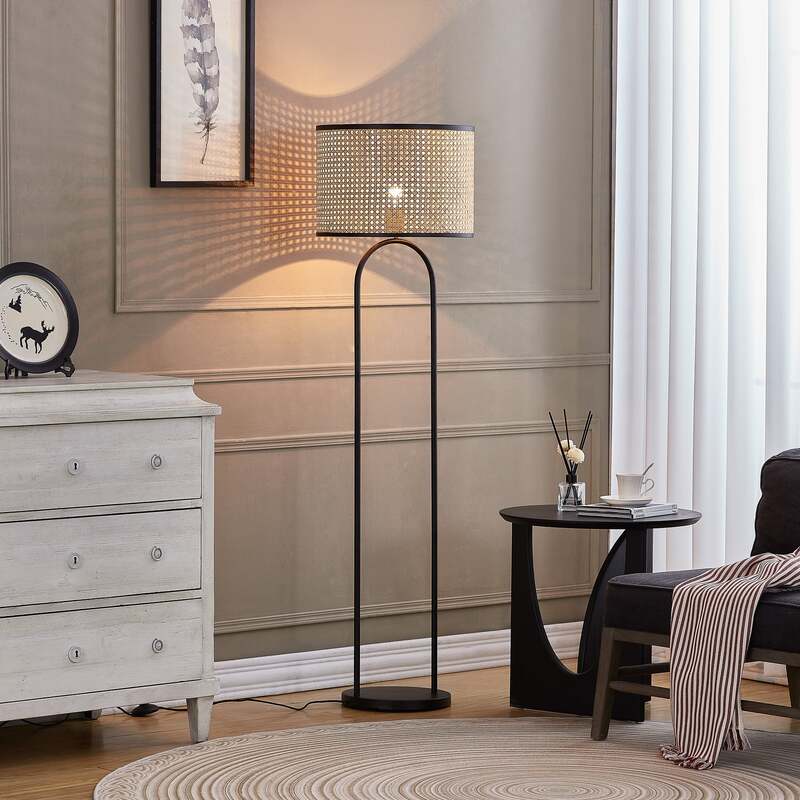 Lindby Stehleuchte Yaelle Rattan schwarz E27 Lampe Leuchte 146 cm hoch 40 cm Ø - 4251911765199
