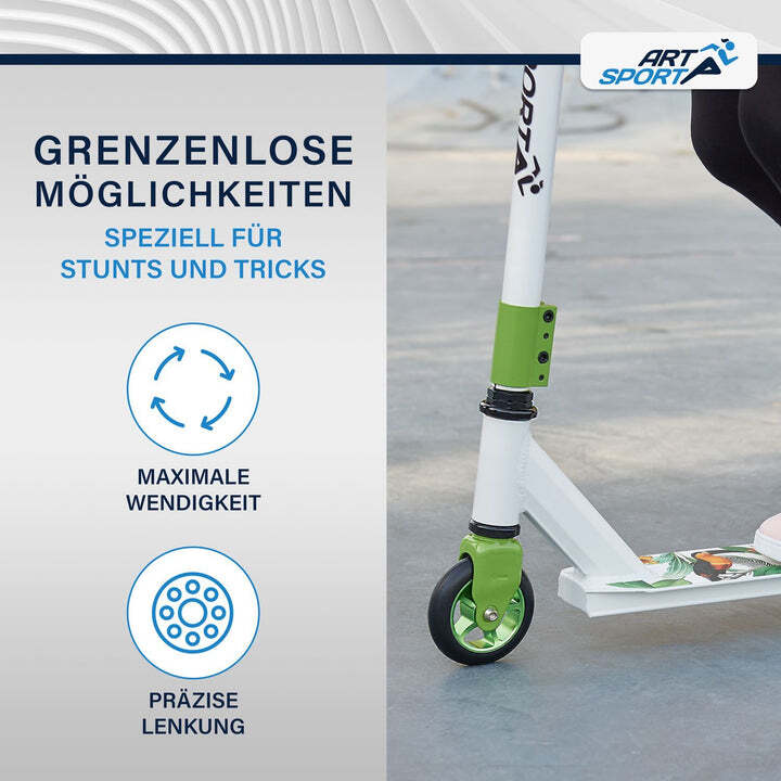 Stunt Scooter Hawaiana Kinder Stunt Roller 360° Lenker 100 mm Rollen weiß bunt - 4260565526377