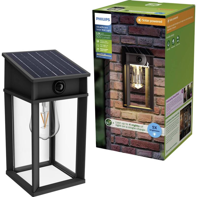 Philips LED Geri Solar Außenwandleuchte Lampe Bewegungsmelder LED 3.2 W Schwarz - 8720169361829