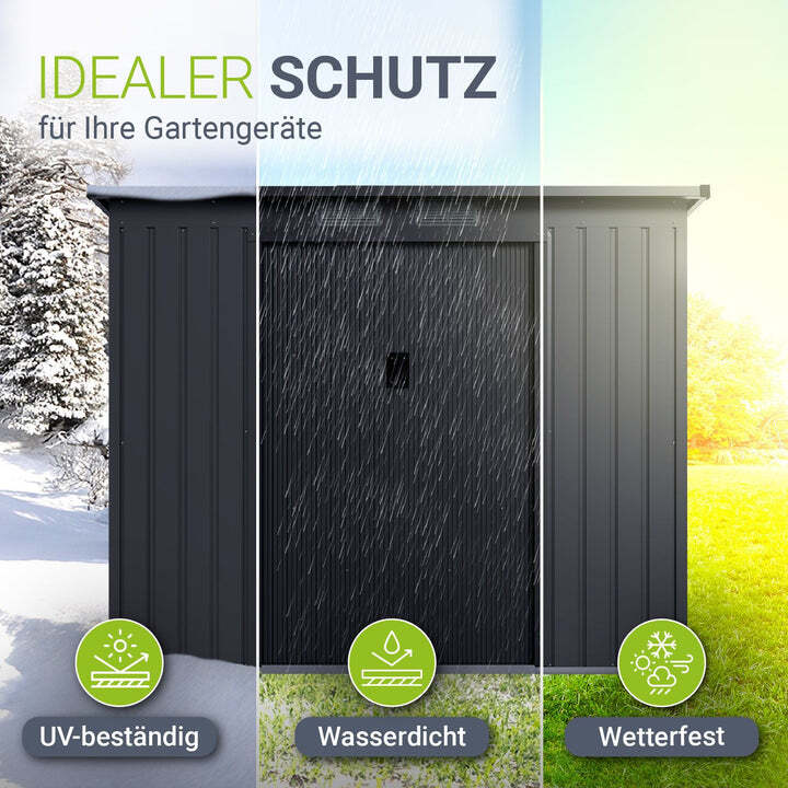 Gerätehaus Metall Geräteschuppen verzinkter Stahl Bodenrahmen Größe M Dunkelgrau - 4262437186511