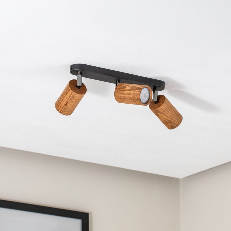 Nise Deckenleuchte Lampe LED Deckenbeleuchtung länglich Stahl schwarz Holz - 5907565970517