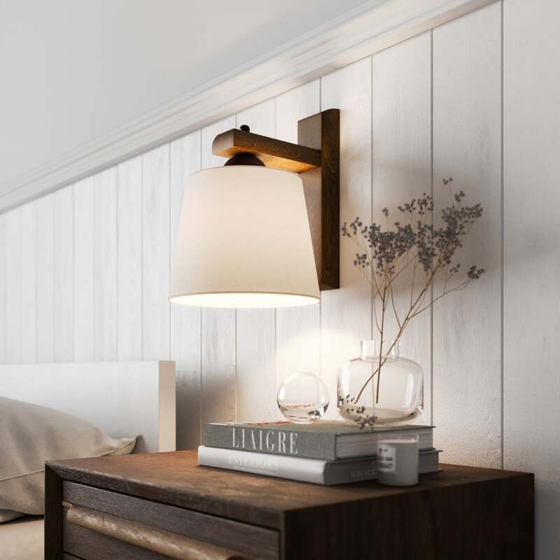 Lamkur Wandleuchte Sweden LED Wandlampe Holzgestell dimmbar nussbaum weiß - 5907687436298