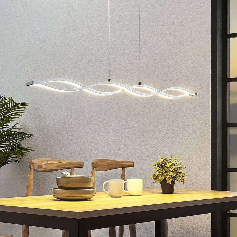 Lucande Pendelleuchte Hängeleuchte LED Balken wellenförmig weiß chrom silber Roa - 4251096560206