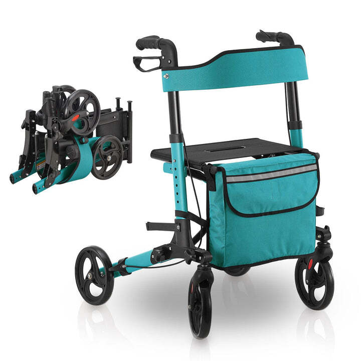Aluminium Rollator Vital klappbar Gehhilfe mit Sitz und Tasche Petrol Blau - 4260565522706