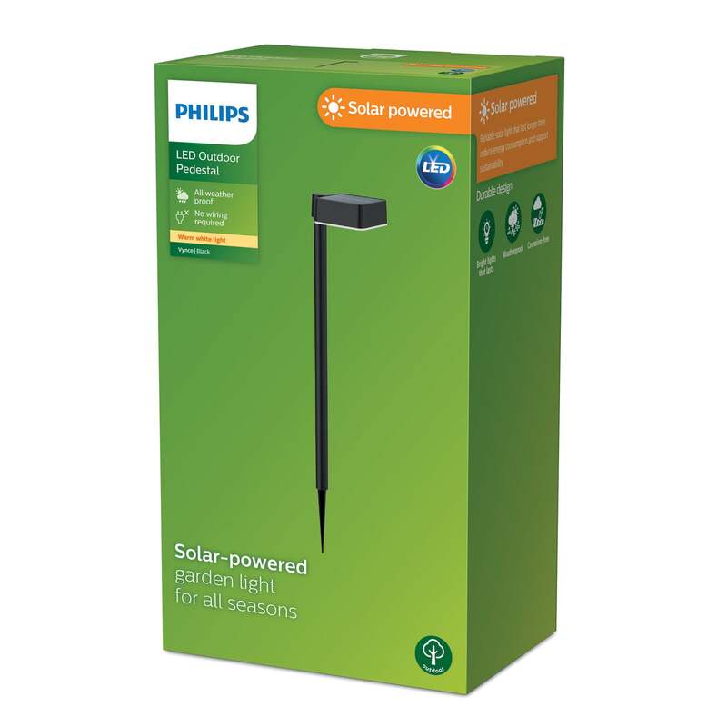 Philips LED-Solar-Erdspießleuchte Vynce schwarz 10,5x54 cm mit Tageslichtsensor - 8720169265684