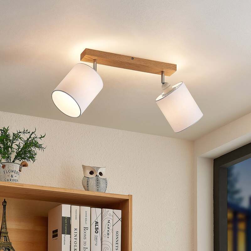 Lindby Deckenstrahler Strahler Imarin LED 2-flammig dimmbar Eiche weiß 41x13cm - 4251911728927