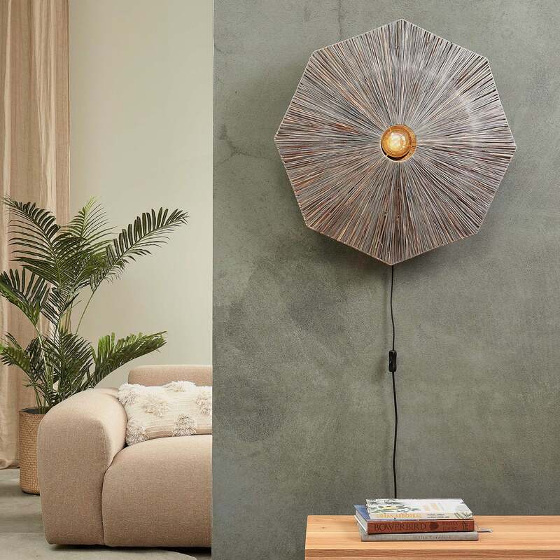 Good & Mojo Wandleuchte Panama LED Wandlampe Holz Eisen dunkelgrau Ø65cm 1x60W - 8716248095617