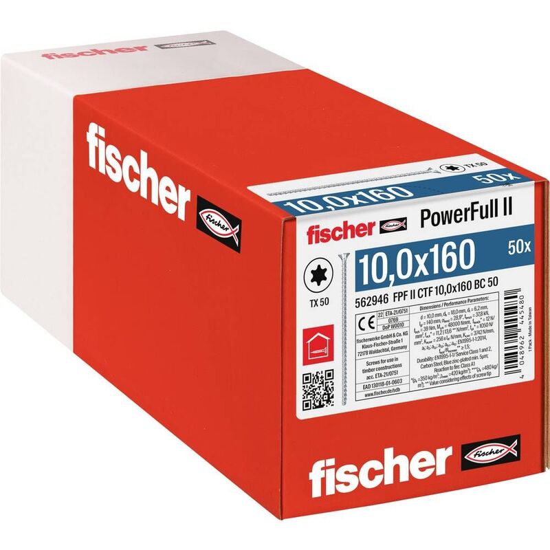 Fischer Holzschraube 562946 FPF II CTF 10.0x160mm Torx Stahl galvanisch 50 Stück - 4048962445480
